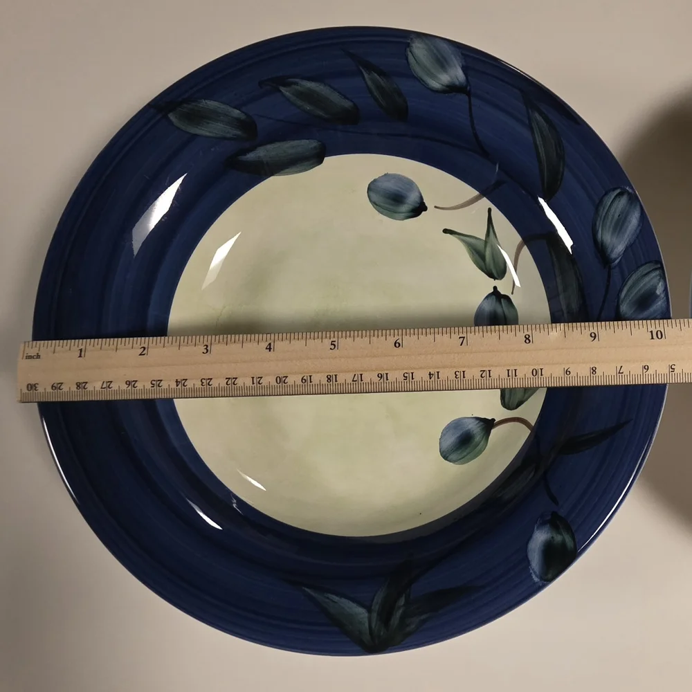 Crate&Barrel Blue and Green Olive Pasta Serving Bowl/2 Pasta Bowls Discontinued